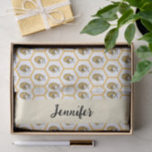 Papier Mousseline Yellow Beehive and Bumblebee Pattern Monogram Name (Cadeau)