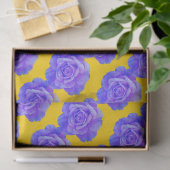 Papier Mousseline Yellow Navy Blue Floral Patterns Flowers Roses (Cadeau)