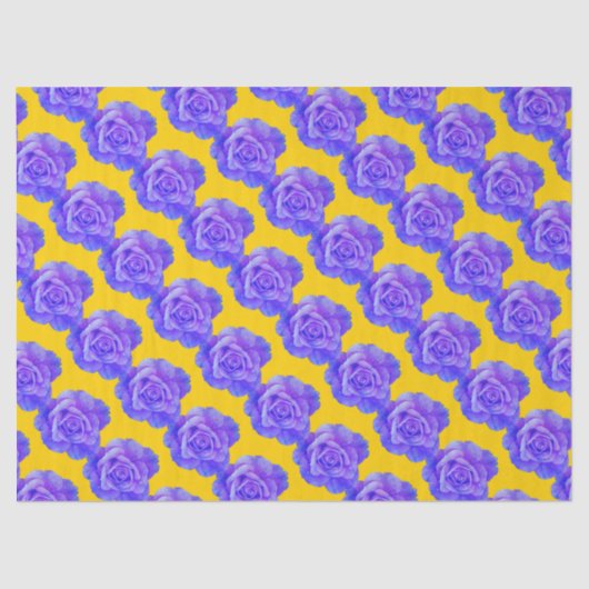 Papier Mousseline Yellow Navy Blue Floral Patterns Flowers Roses (Recto)