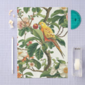 Papier Mousseline Yellow Parakeet Perched on Tropical Flowers Branch (Artisanat)