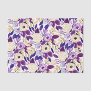 Papier Mousseline Yellow Purple Floral Bouquet Watercolor