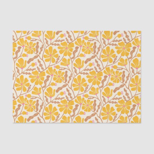 Papier Mousseline Yellow Retro Floral Pattern (Recto)