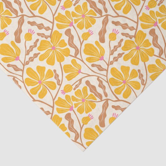 Papier Mousseline Yellow Retro Floral Pattern (Détail)
