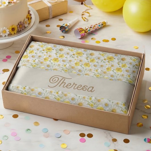 Papier Mousseline Yellow Watercolor Wildflowers Pattern 