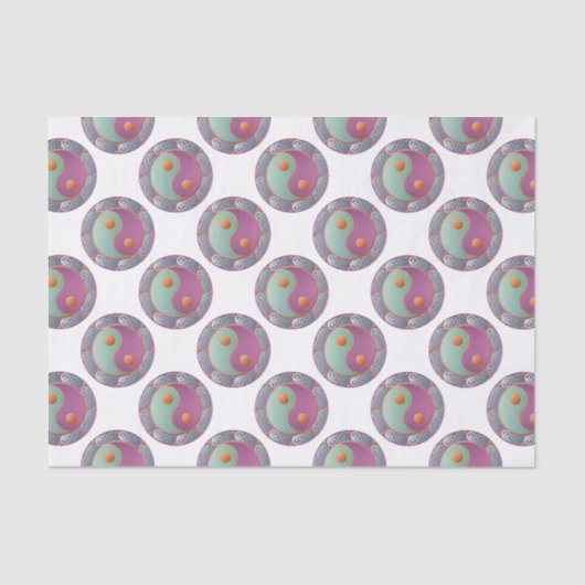 Papier Mousseline Yin Yang Médaillon Violet Turquoise (Recto)