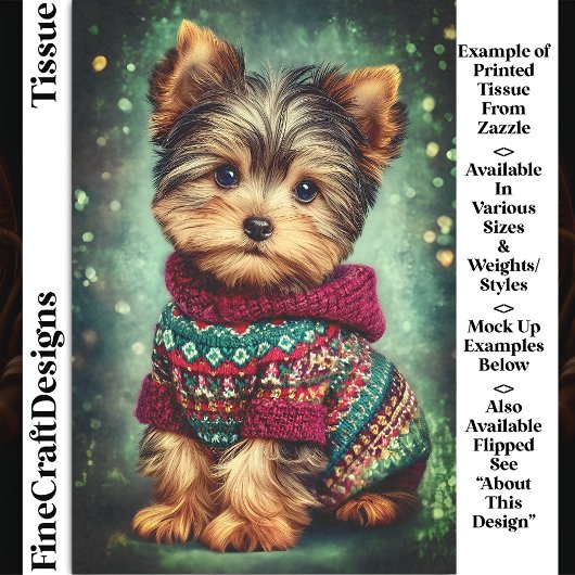 Papier Mousseline Yorkie Chien dans le pull de Noël DS2LR Decoupage