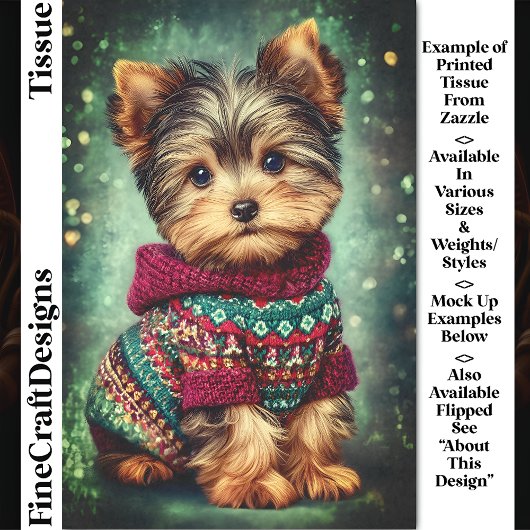 Papier Mousseline Yorkie Chien en Sweat de Noël DS2LF Découpage