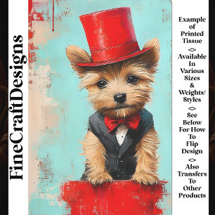 Papier Mousseline Yorkie Chien Fantaisiste, Noeud Papillon Rouge AT2