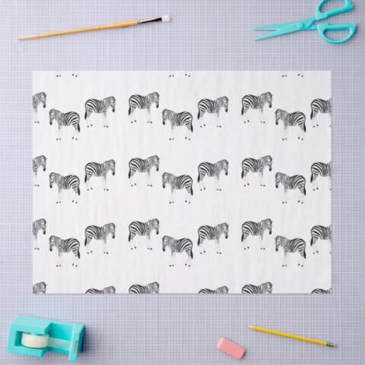 Papier Mousseline Zebra animal pattern on white (Artisanat)