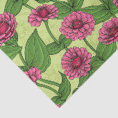 Papier Mousseline Zinnias rose sur vert clair (Détail)