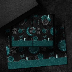 Papier Mousseline Zodiac Magie   Turquoise foncé vert crâne gothique