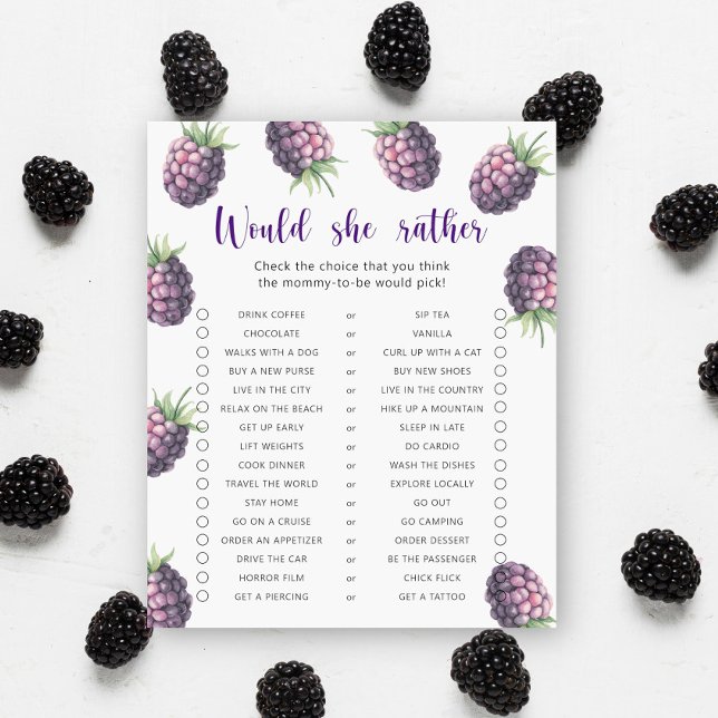 Papier Mûre / Jeu de Baby Shower: Préférerait-Elle Plutôt (Créateur téléchargé)