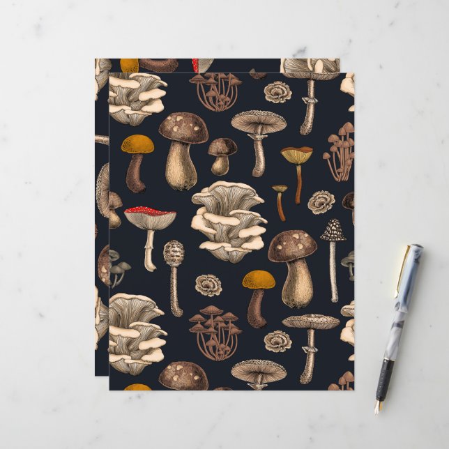 Papier Mushrooms sauvages (Devant/Arrière en situation)