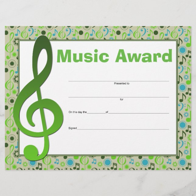 Papier Music Award Studio Certificat d'étudiant (Devant)
