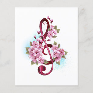 Papier Musical treble clef notes with sakura flowers