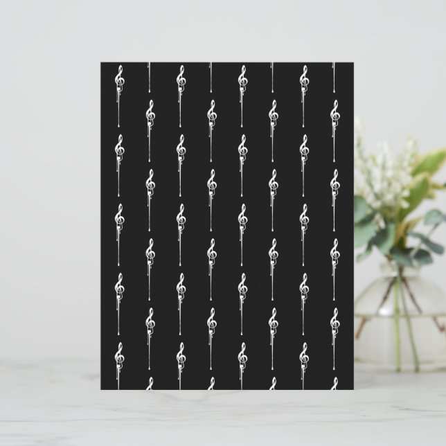 Papier Musique Motif Melting Treble Clef Blanc et Noir (Debout devant)