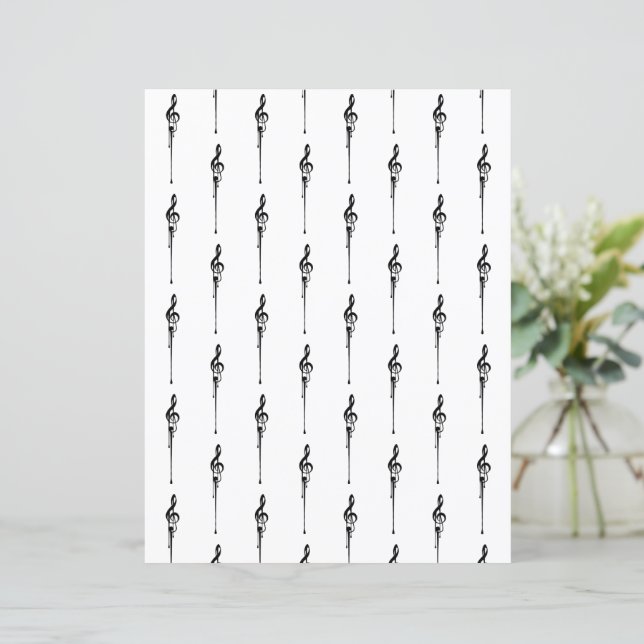 Papier Musique Motif Melting Treble Clef noir et blanc (Debout devant)