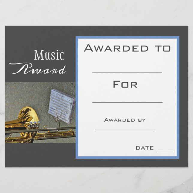Papier Musique trombone certificat professeur de musique (Devant)