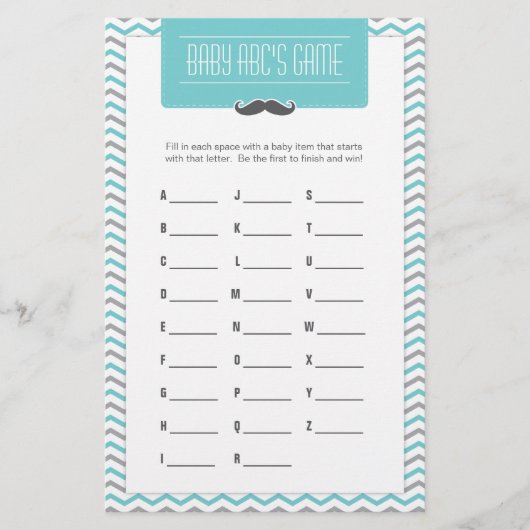Papier Mustache / Little Man Baby shower ABC jeu (Devant)