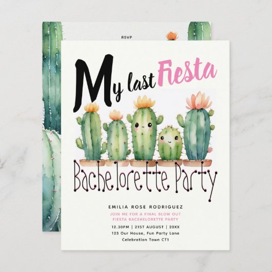 Papier My Dernier Fiesta Bachelorette Party Cactus thème (Devant / Derrière)