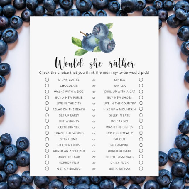 Papier Myrtille - Bébé Shower Jeu « Préférerait-Elle » (Créateur téléchargé)