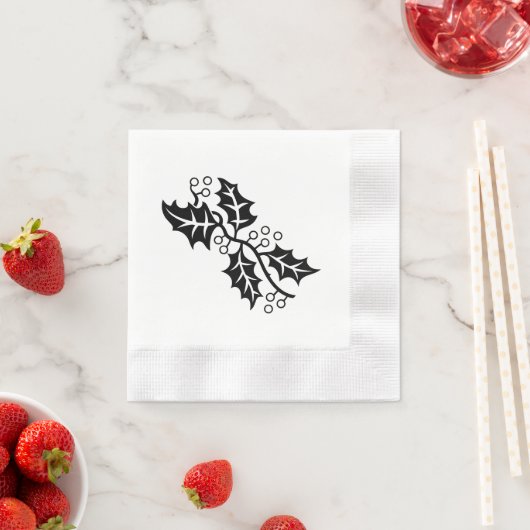 Papier Napkin - Holly Leaves in Black en White Servetten (Insitu)