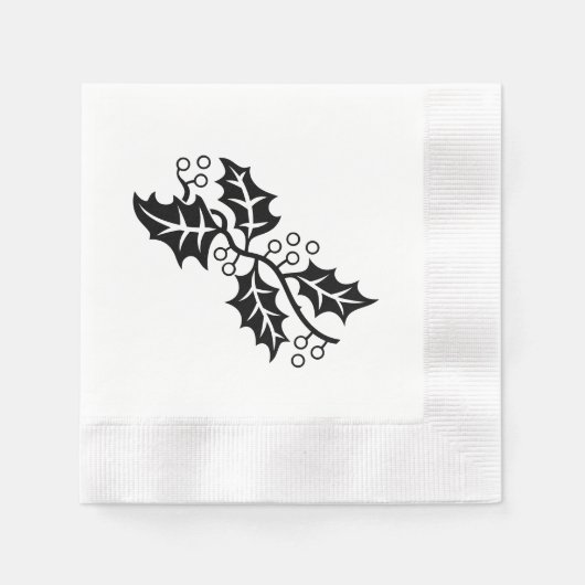 Papier Napkin - Holly Leaves in Black en White Servetten (Voorkant)