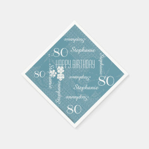 Papier Napkins, 80th Birthday Party, Blue Floral Servet