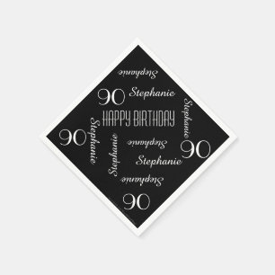 Papier Napkins 90th Birthday Party Name Black Whit Servet