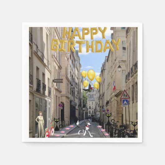 Papier Napkins, Happy Birthday France Cats Servet (Voorkant)