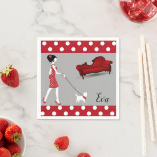 Papier Napkins, Vintage Paris Frankrijk Red Polkad Servet