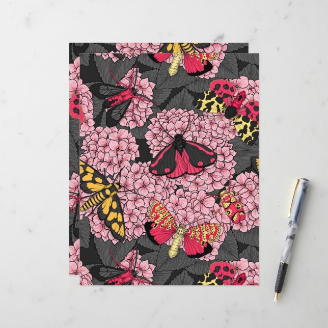 Papier Nappes phréatiques à hydrangée rose (Devant/Arrière en situation)