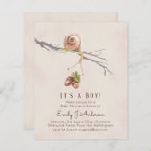 Papier Nature Aime Escargots Bébé Garçon Douche Invitatio (Devant / Derrière)