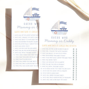 Papier Nautical Sailboat Devine Qui Baby shower Jeu