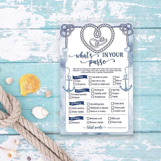 Papier Nautical What in Your Purse Game Bridal Shower (Nautical What in Your Purse Game Bridal Shower fun wedding activities beach theme marine matins )