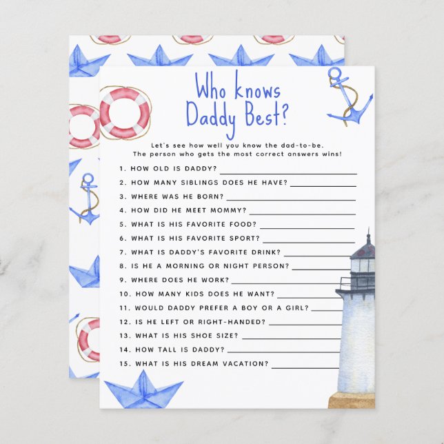 Papier Nautique - Jeu Qui connaît mieux papa (Devant / Derrière)