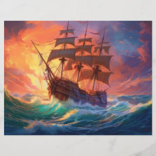 Papier Navire À Voile Sur Une Mer Tempérée