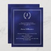Papier Navy blue monogram wreath age-neutral invitation (Devant / Derrière)