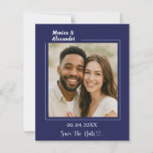Papier Navy blue photo wedding Save the Date card (Devant)