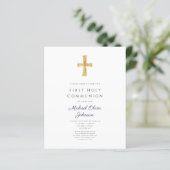 Papier Navy Blue Stripes Boy First Communion Invitation (Debout devant)