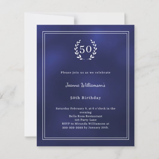 Papier Navy blue white wreath elegant birthday invitation (Devant)