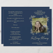 Papier Navy Hand Lettered Chic Flourish Funeral Memorial (Devant / Derrière)