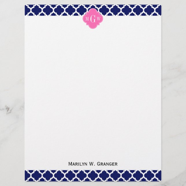 Papier Navy Wht Marocain #5 Rose Chaud2 3 Monogramme Init (Devant)