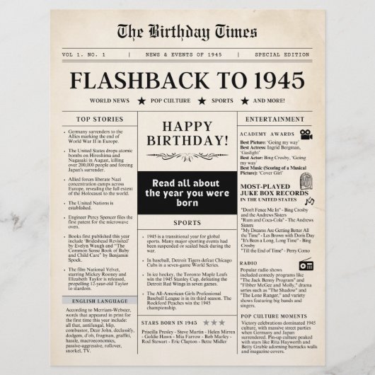 Papier Né en 1945 Faux journal sepia (Devant)