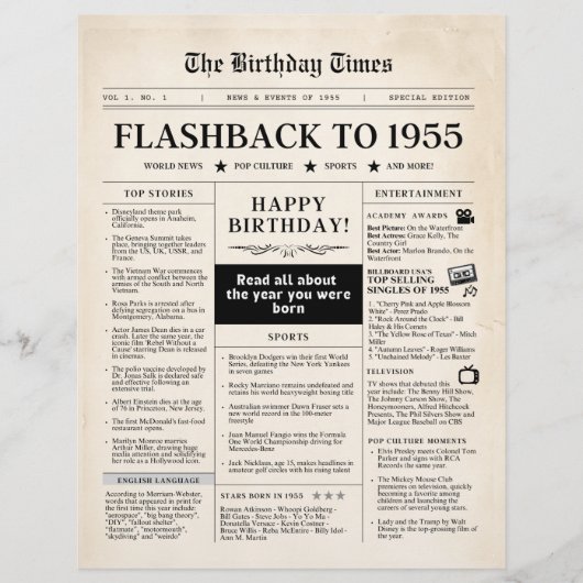Papier Né en 1955 Journal Faux (Devant)