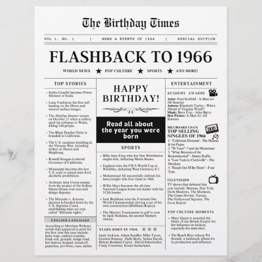 Papier Né en 1966 Faux journal (Devant)