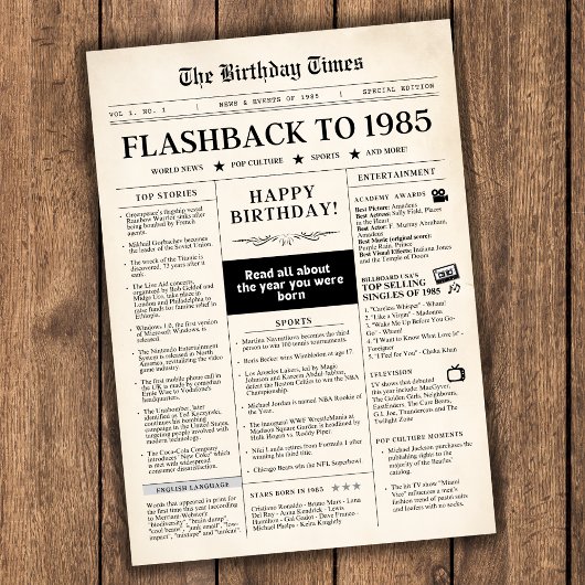 Papier Né en 1985 Journal Faux
