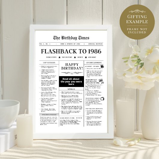 Papier Né en 1986 Fun Black and White Newspaper