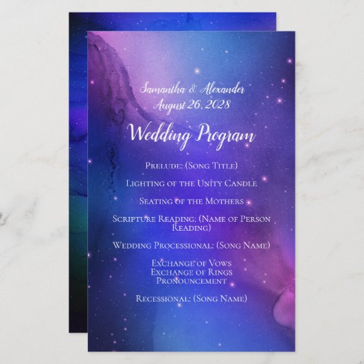 Papier Nebula violette Art céleste Mariage spatial (Devant / Derrière)