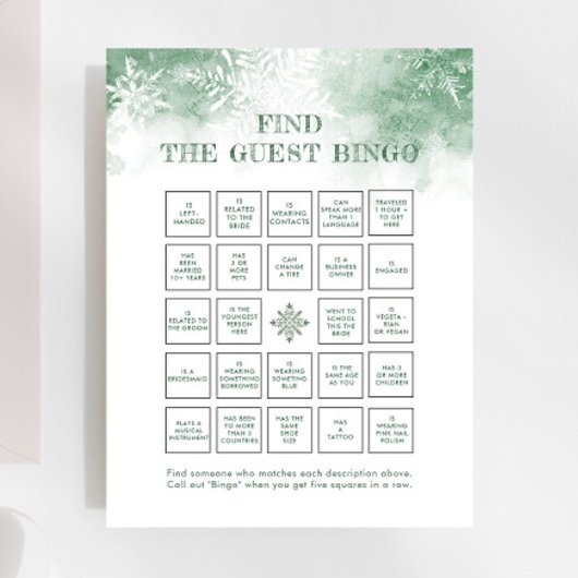 Papier Neige en amour jeu nuptiale Trouver l'invité Bingo